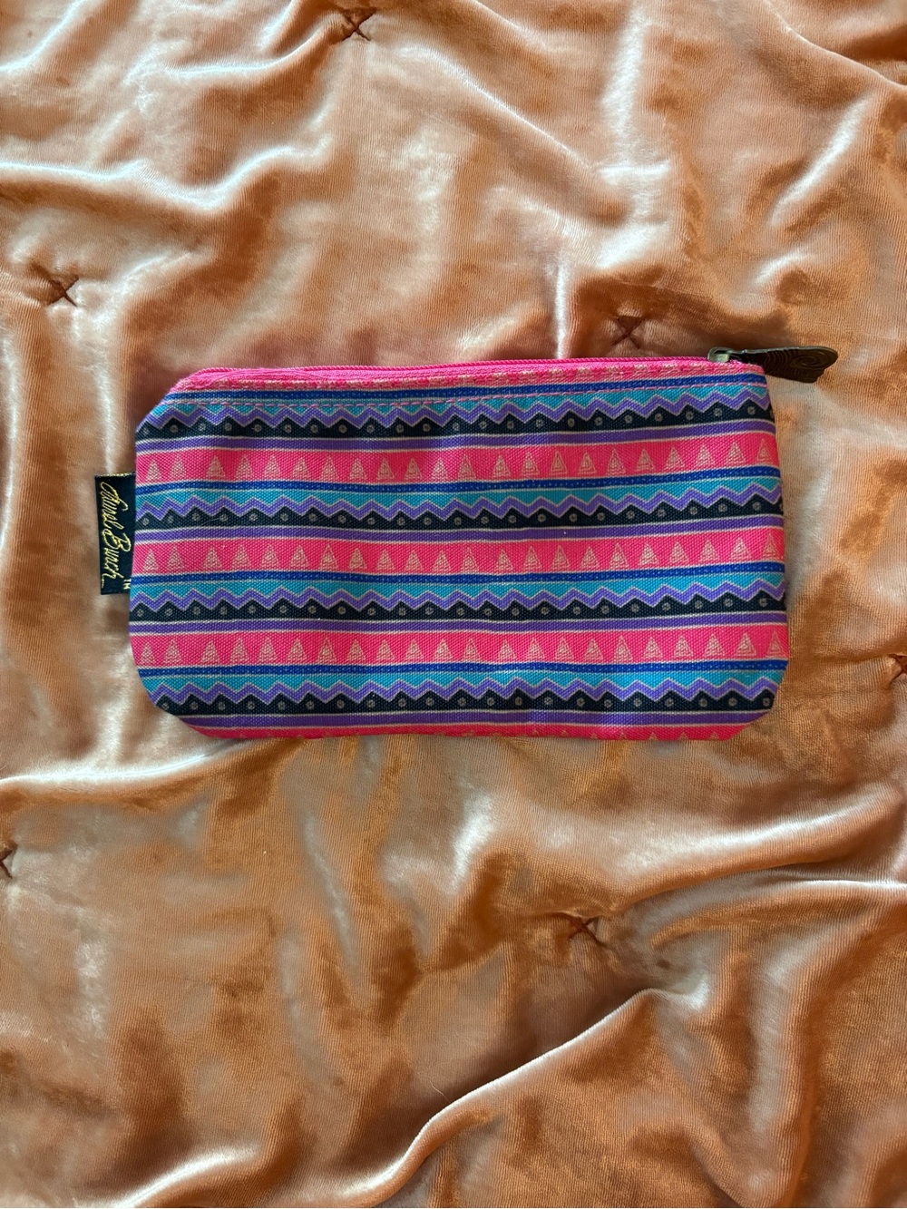 Laurel Burch Pink and Purple Striped Zip Cosmetic Pouch